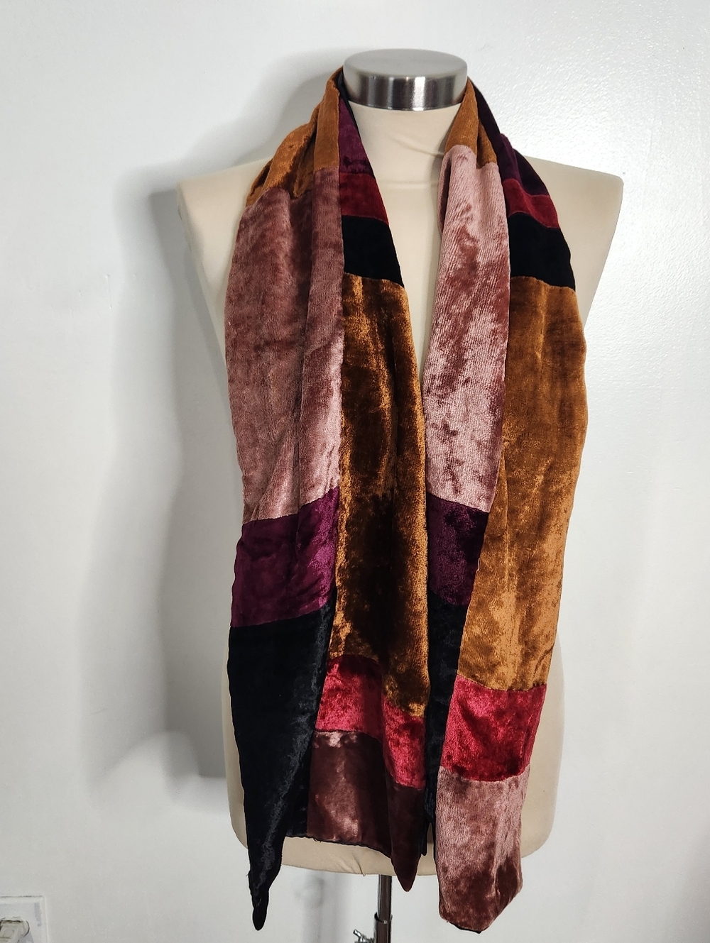 Kenneth Cole Reaction Scarf Velvet Patchwork Satin Back Multicolor Winter 59x9.5